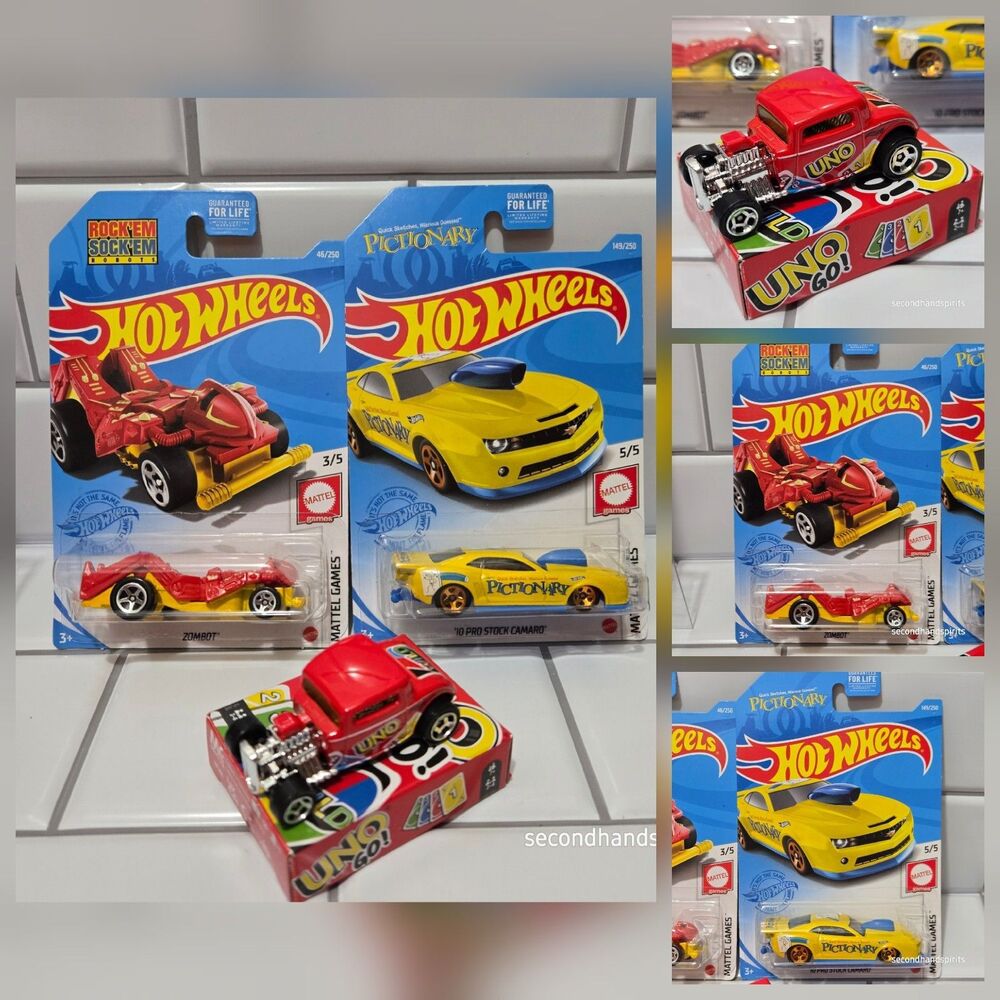 2021 Hot Wheels Mattel Games Uno, Rockem sockem , Pictionary